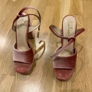 Lulu's Pink Velvet Heels Strappy Sandals
